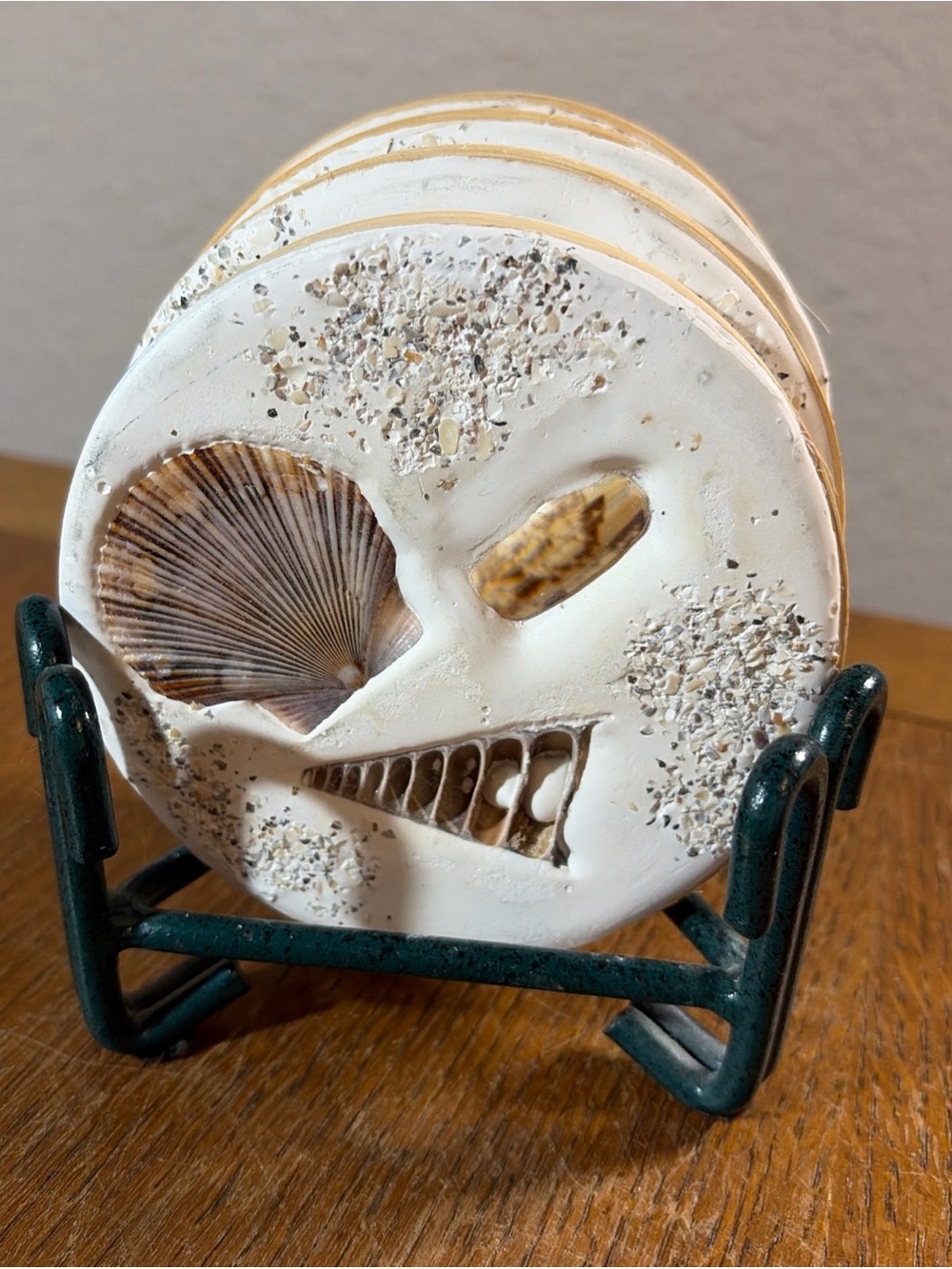 Seashells Coasters Embedded In Resin Set Of 4 Beach Ocean Starfish Bamboo Edge